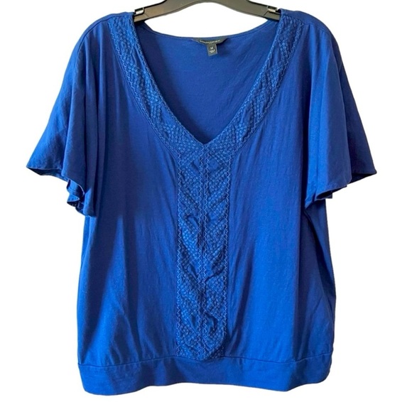 Banana Republic Embroidered Flutter Sleeve V-Neck Blue Top - Picture 1 of 8